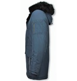 Enos Winter Coats - Men Winter Jacket Long - Faux Fur - Exclusive Button Parka - Blue