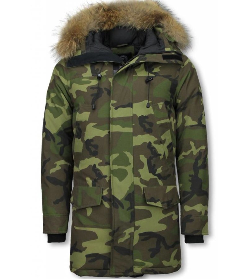 Y chromosome Fur Collar Coat - Men Winter Coat Long - Exclusive Camouflage Parka