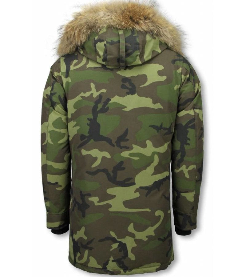 Y chromosome Fur Collar Coat - Men Winter Coat Long - Exclusive Camouflage Parka