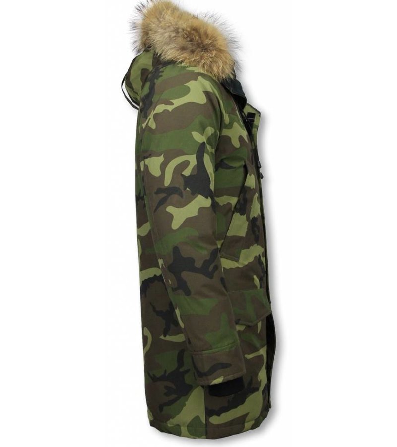 Y chromosome Fur Collar Coat - Men Winter Coat Long - Exclusive Camouflage Parka