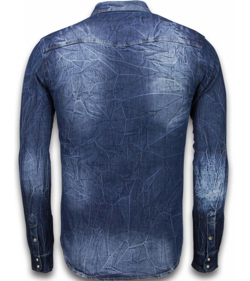 Enos Denim Shirts - Slim Fit Long Sleeve Shirt - Vintage Washed - Blue
