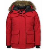 Matogla Fur Collar Coat - Women's Winter Coat Half Long - Expedition Parka - Red