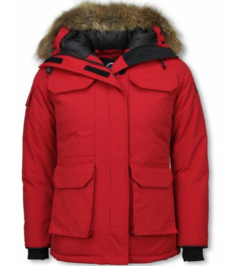 Matogla Fur Collar Coat - Women's Winter Coat Half Long - Expedition Parka - Red