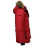 Matogla Fur Collar Coat - Women's Winter Coat Half Long - Expedition Parka - Red