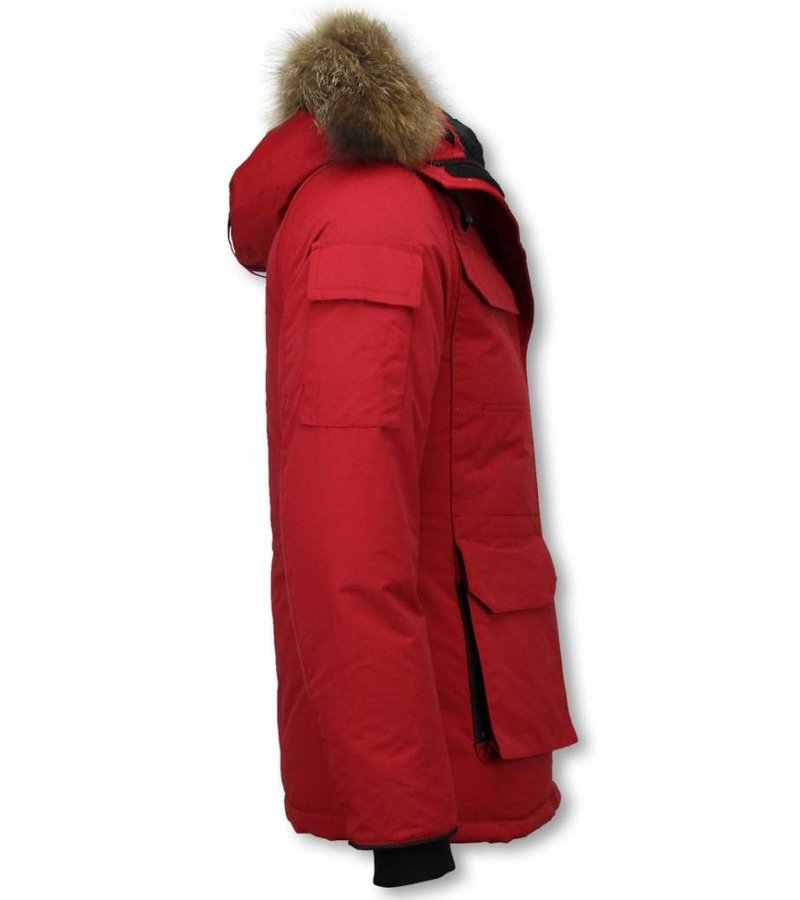 Matogla Fur Collar Coat - Women's Winter Coat Half Long - Expedition Parka - Red