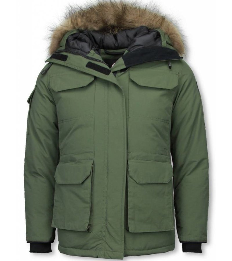 Matogla Fur Collar Coat - Women's Winter Coat Half Long - Expedition Parka - Green