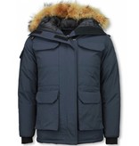 Matogla Fur Collar Coat - Women's Winter Coat Half Long - Expedition Parka - Blue