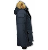 Matogla Fur Collar Coat - Women's Winter Coat Half Long - Expedition Parka - Blue