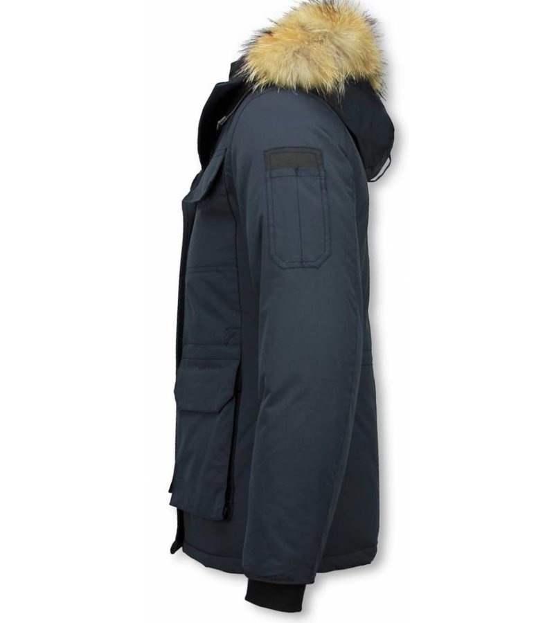 Matogla Fur Collar Coat - Women's Winter Coat Half Long - Expedition Parka - Blue