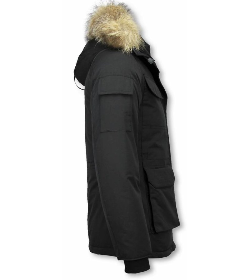 Matogla Fur Collar Coat - Women's Winter Coat Half Long - Expedition Parka - Black