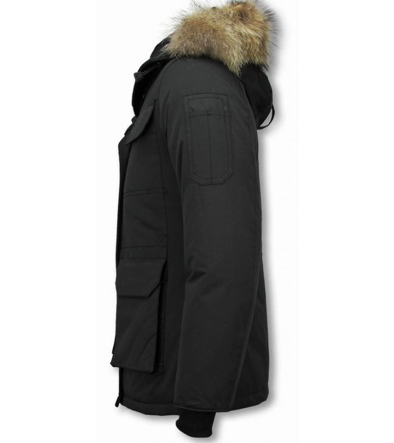 Matogla Fur Collar Coat - Women's Winter Coat Half Long - Expedition Parka - Black