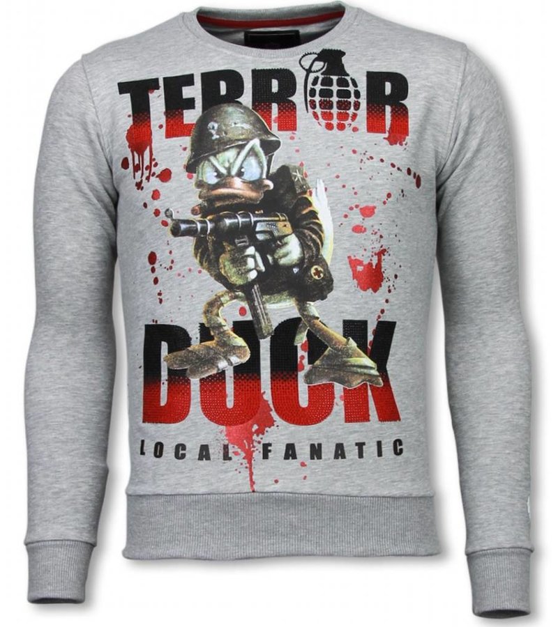 Local Fanatic Terror Duck - Rhinestone Sweater - Grey