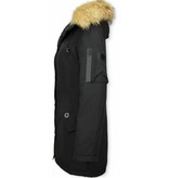 TheBrand Fur Collar Coat - Women's Winter Coat Long - Parka Stitch Bag - Black