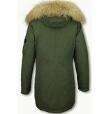 TheBrand Fur Collar Coat - Women's Winter Coat Long - Parka Stitch Bag - Green