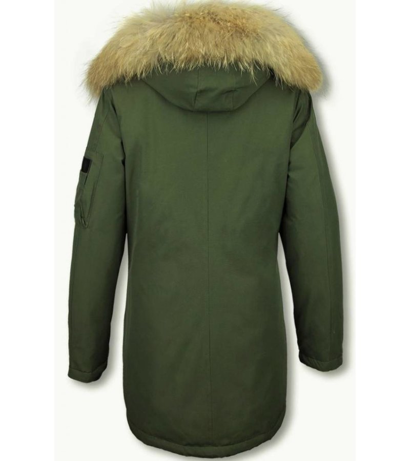 TheBrand Fur Collar Coat - Women's Winter Coat Long - Parka Stitch Bag - Green