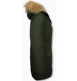 TheBrand Fur Collar Coat - Women's Winter Coat Long - Parka Stitch Bag - Green