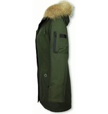 TheBrand Fur Collar Coat - Women's Winter Coat Long - Parka Stitch Bag - Green