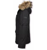 TheBrand Fur Collar Coat - Women's Winter Coat Short - Parka Stitch Bag - Black