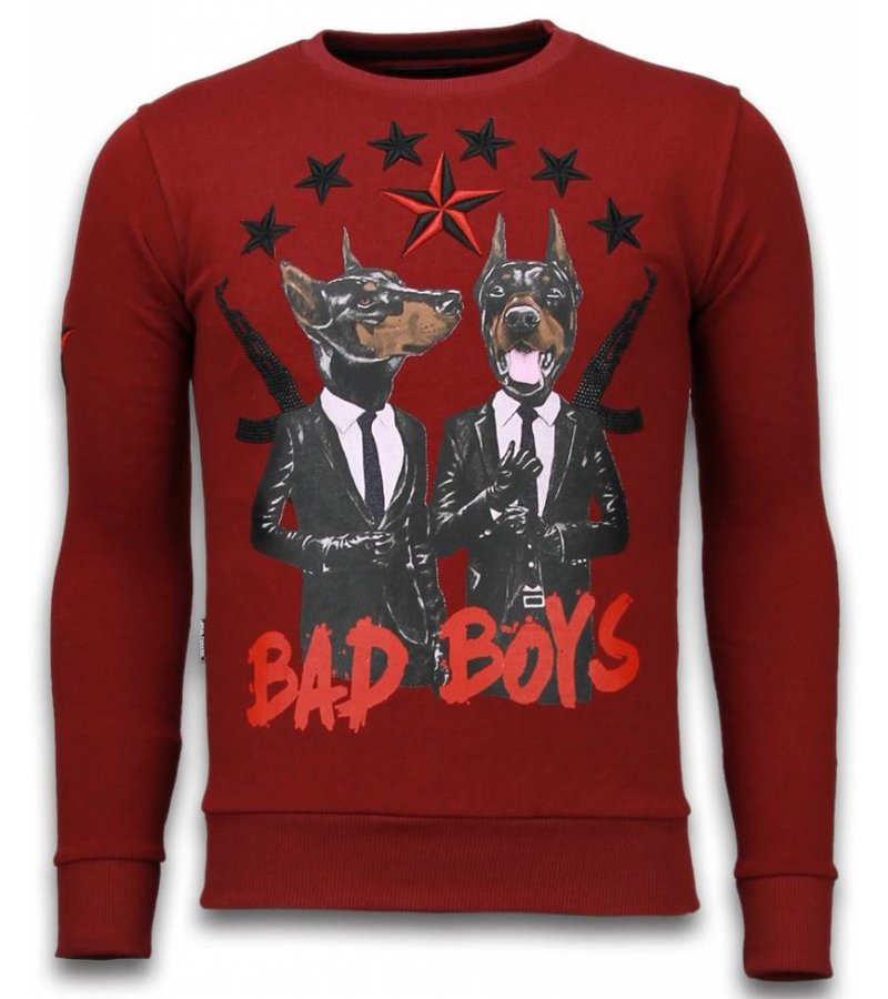 Local Fanatic Bad Boys - Rhinestone Sweater - Burgundy