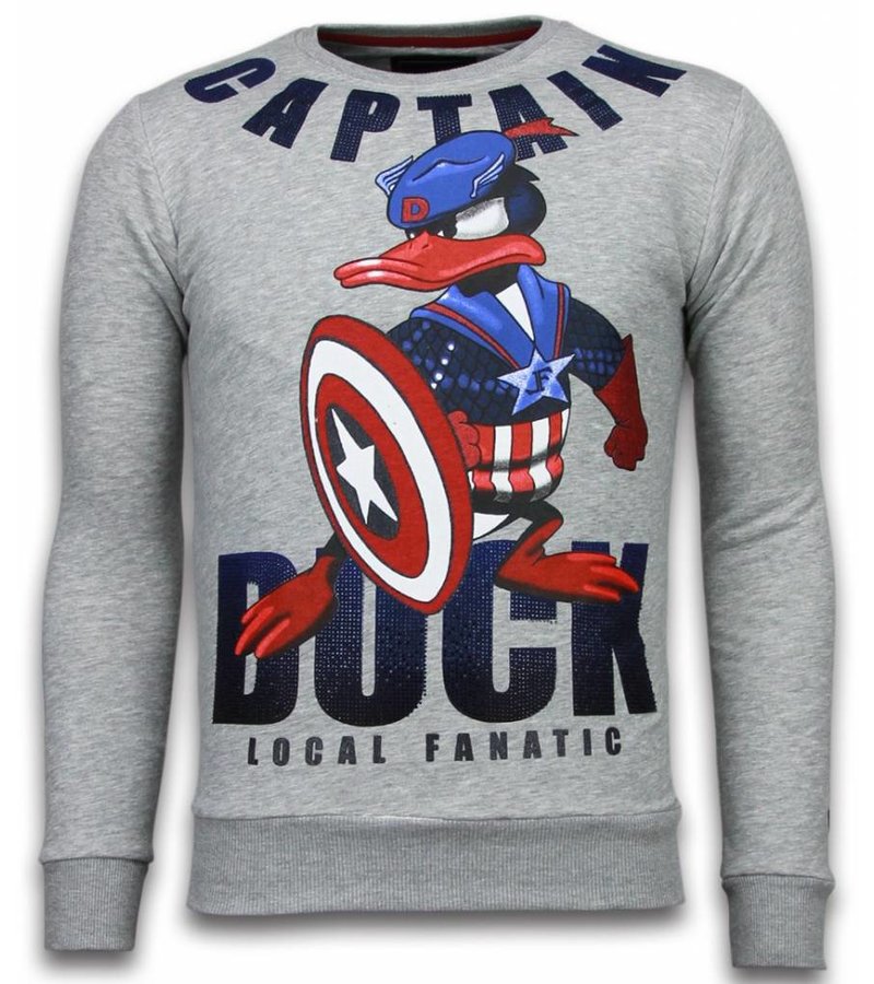 Local Fanatic Captain Duck - Rhinestone Sweater - Grey