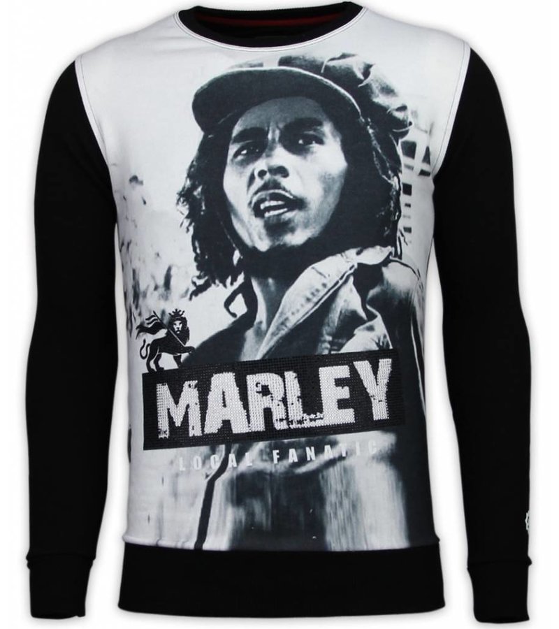 Local Fanatic Bob Marley - Digital Rhinestone Sweater - Black