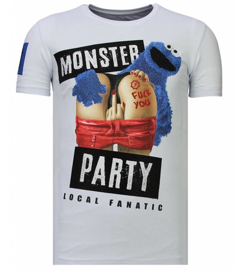 Local Fanatic Monster Party - Rhinestone T-shirt - White