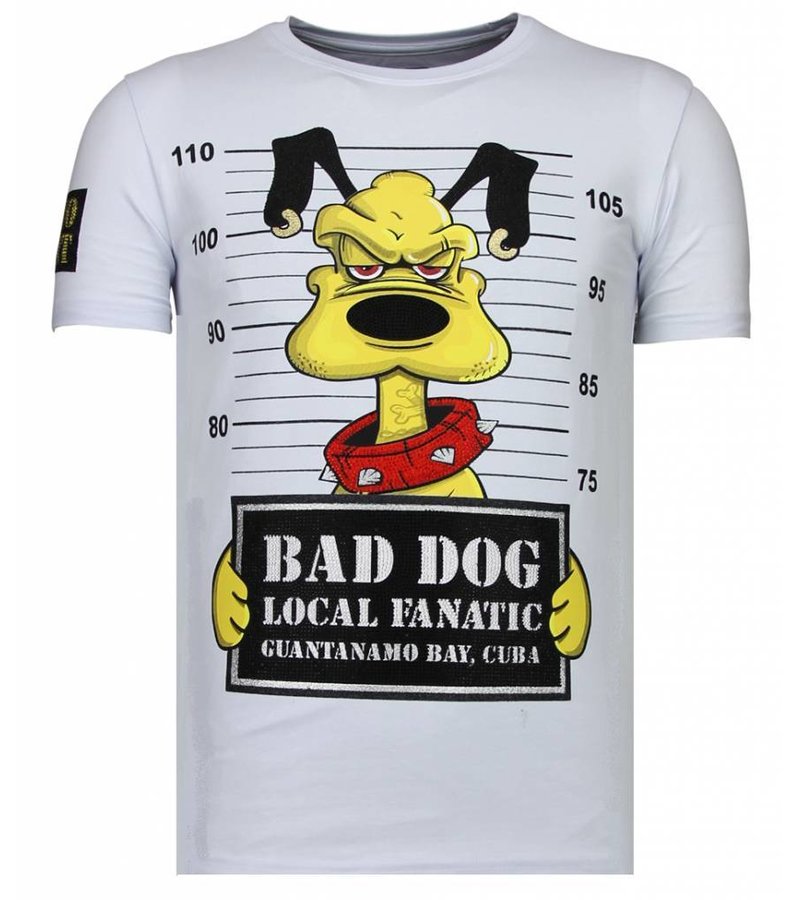 Local Fanatic Bad Dog - Rhinestone T-shirt - White