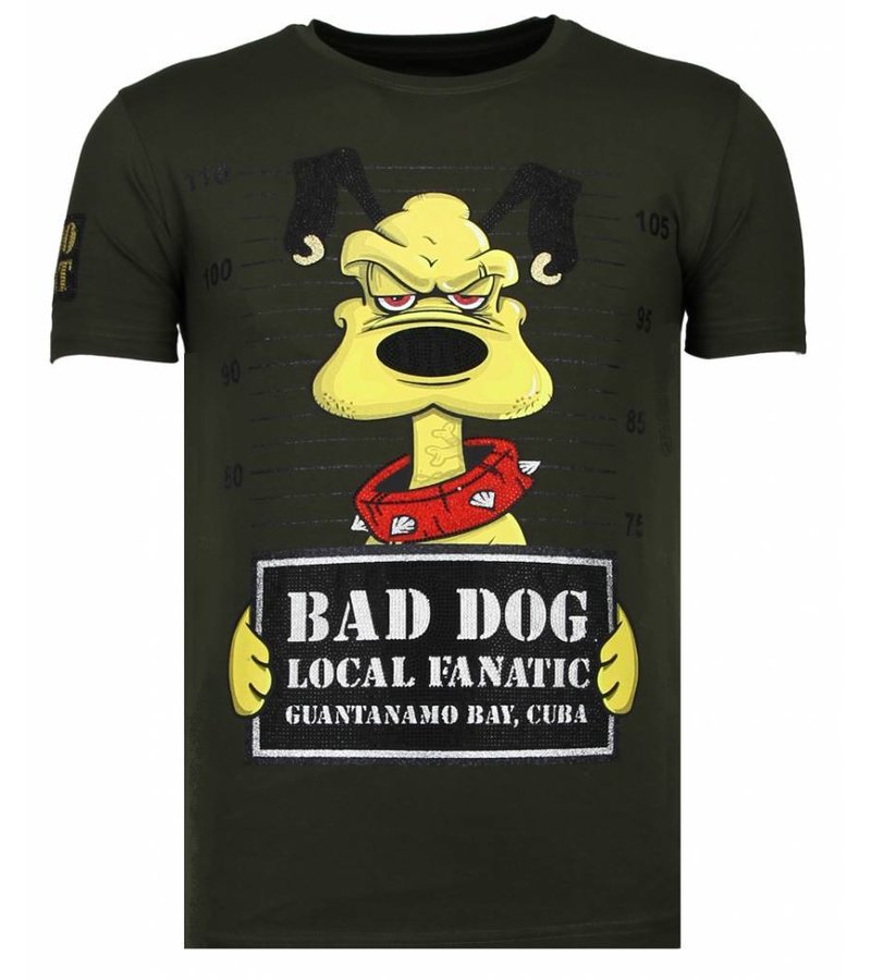 Local Fanatic Bad Dog - Rhinestone T-shirt - Khaki