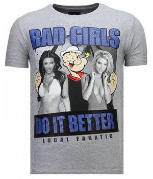 Local Fanatic Bad Girls Do It Better - Rhinestone T-shirt - Grey