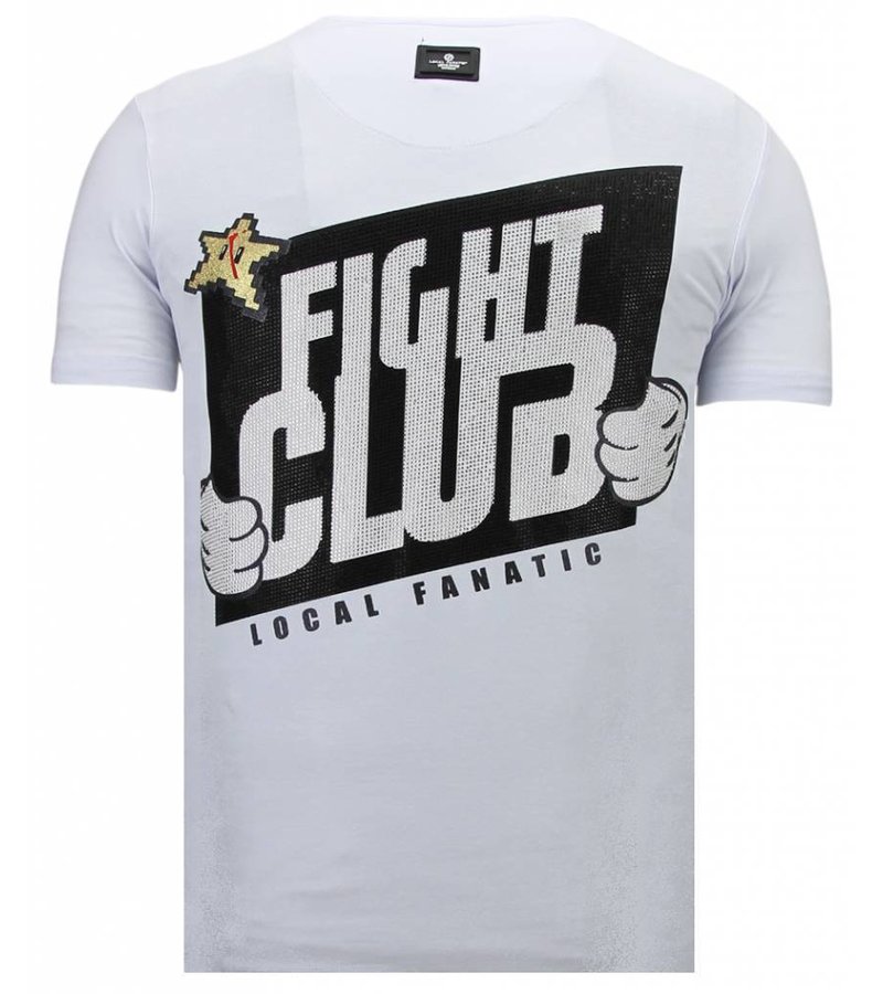 Local Fanatic Fight Club Mario - Rhinestone T-shirt - White