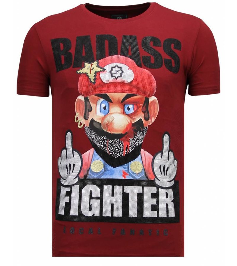 Local Fanatic Fight Club Mario - Rhinestone T-shirt - Bordeaux