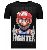 Local Fanatic Fight Club Mario - Rhinestone T-shirt - Black