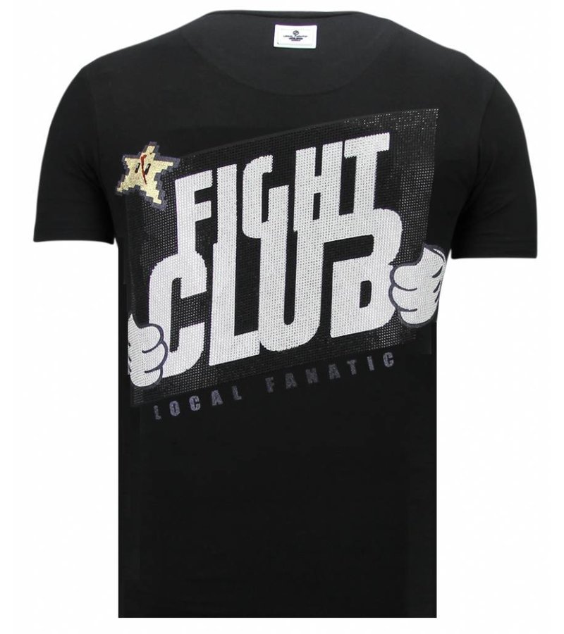 Local Fanatic Fight Club Mario - Rhinestone T-shirt - Black