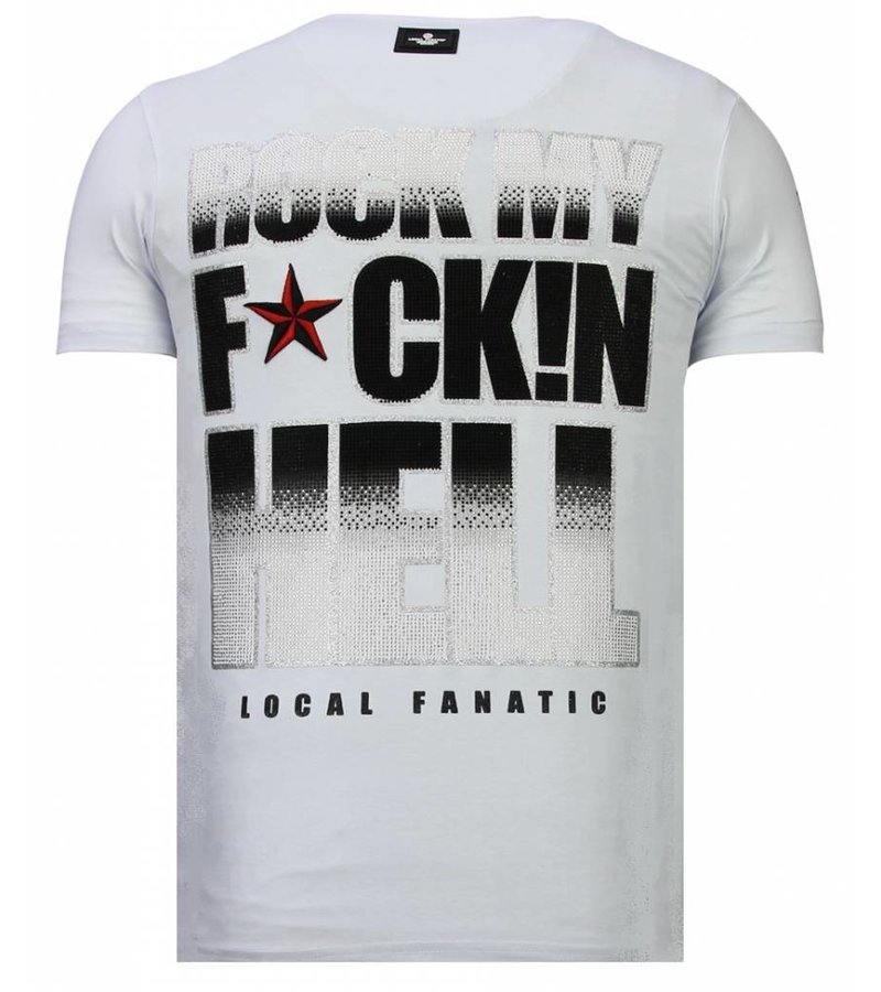 Local Fanatic Hellboy - Rhinestone T-shirt - White