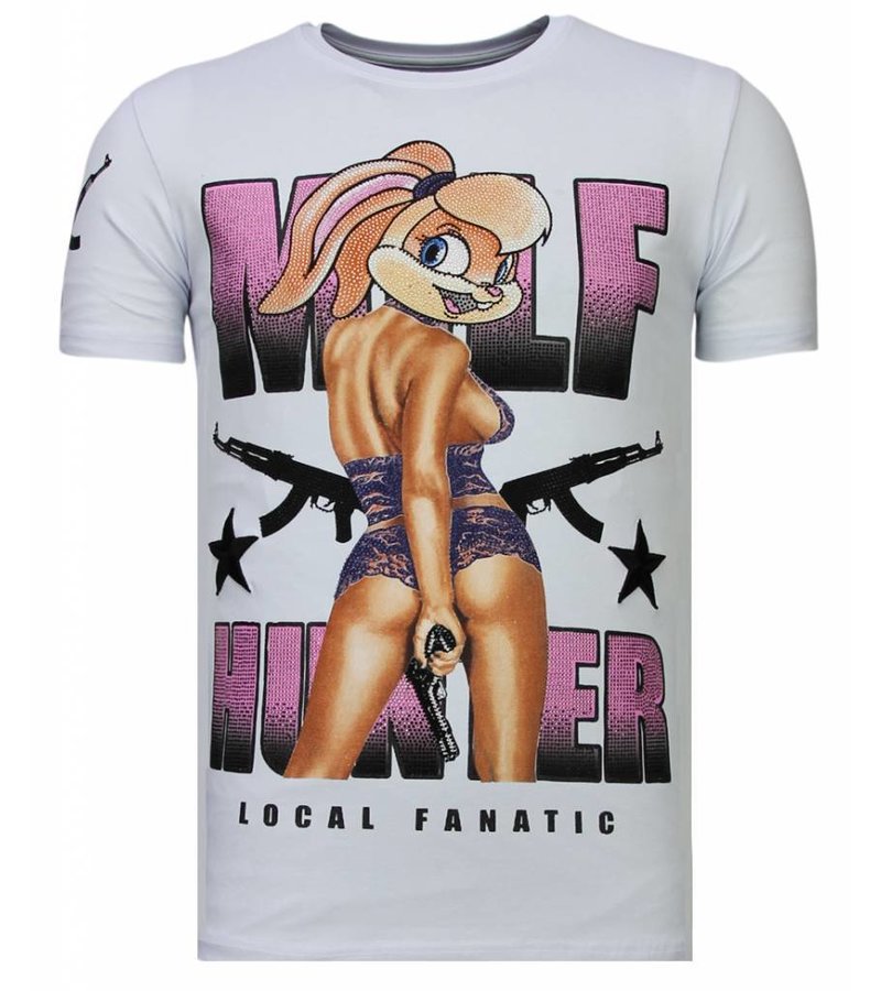 Local Fanatic Milf Hunter - Rhinestone T-shirt - White