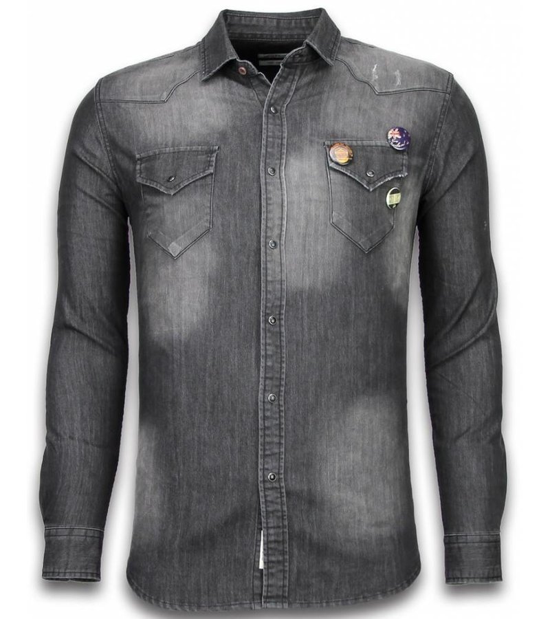 Bread & Buttons Denim Shirt - Slim Fit 3 Buttons - Grey