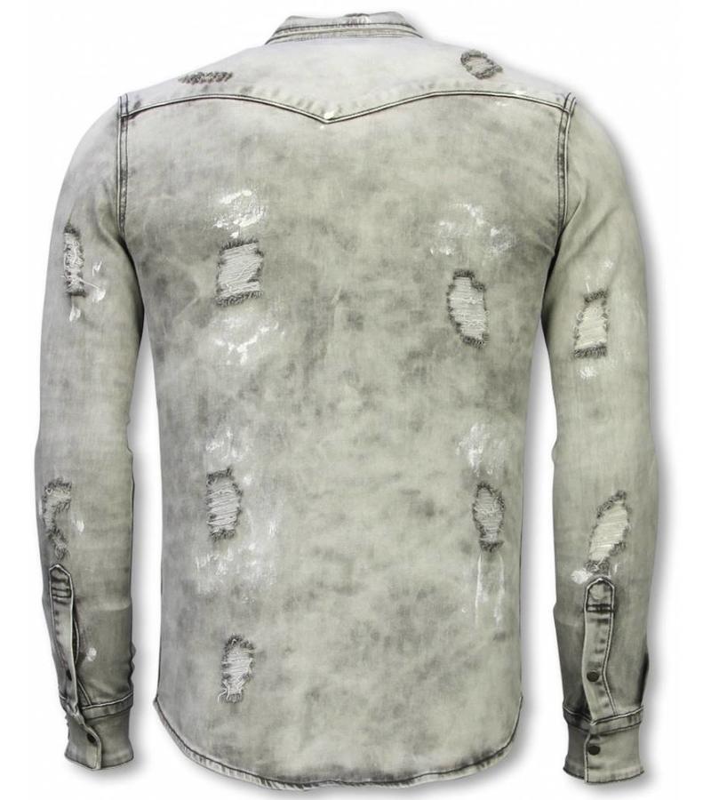Diele & Co Paint Stroke Ripped Denim Shirts - Grey