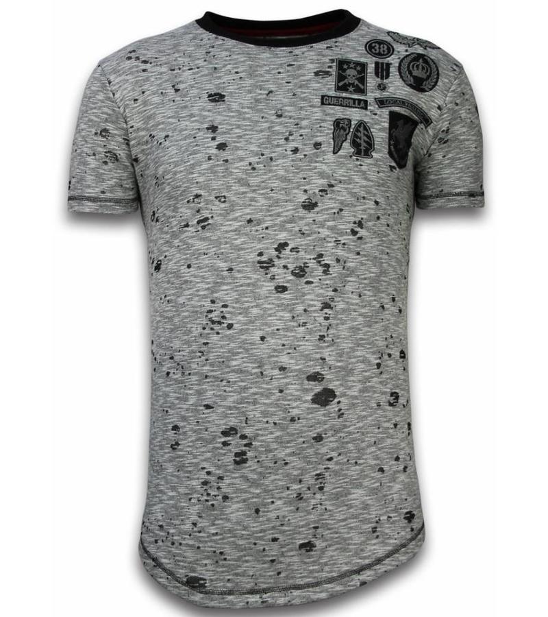 Local Fanatic Embroidery Patches Longfit Men T Shirt - Grey