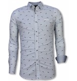 Gentile Bellini Fishbone Pattern Men Shirts - Blue