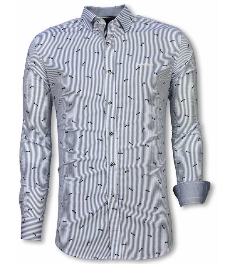 Gentile Bellini Fishbone Pattern Men Shirts - Blue