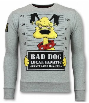 Local Fanatic Bad Dog Sweater Rhinestone Print - Grey