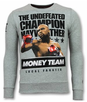 Local Fanatic Mayweather Sweater Rhinestone Print  - Grey