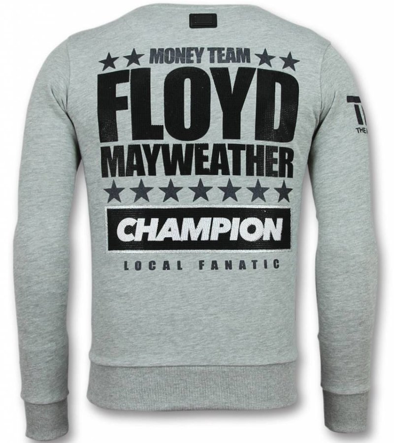 Local Fanatic Mayweather Sweater Rhinestone Print  - Grey