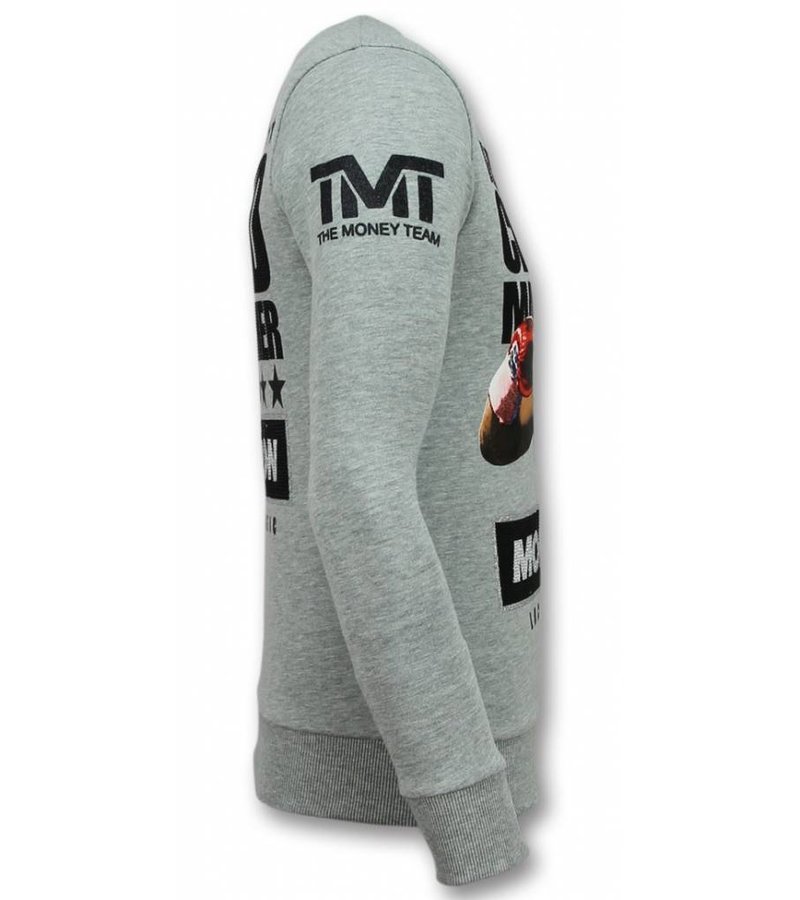 Local Fanatic Mayweather Sweater Rhinestone Print  - Grey