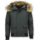 Enos Short Winter Jacket Real Fur Collar - Black