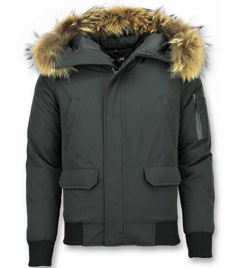 Enos Short Winter Jacket Real Fur Collar - Black