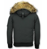 Enos Short Winter Jacket Real Fur Collar - Black