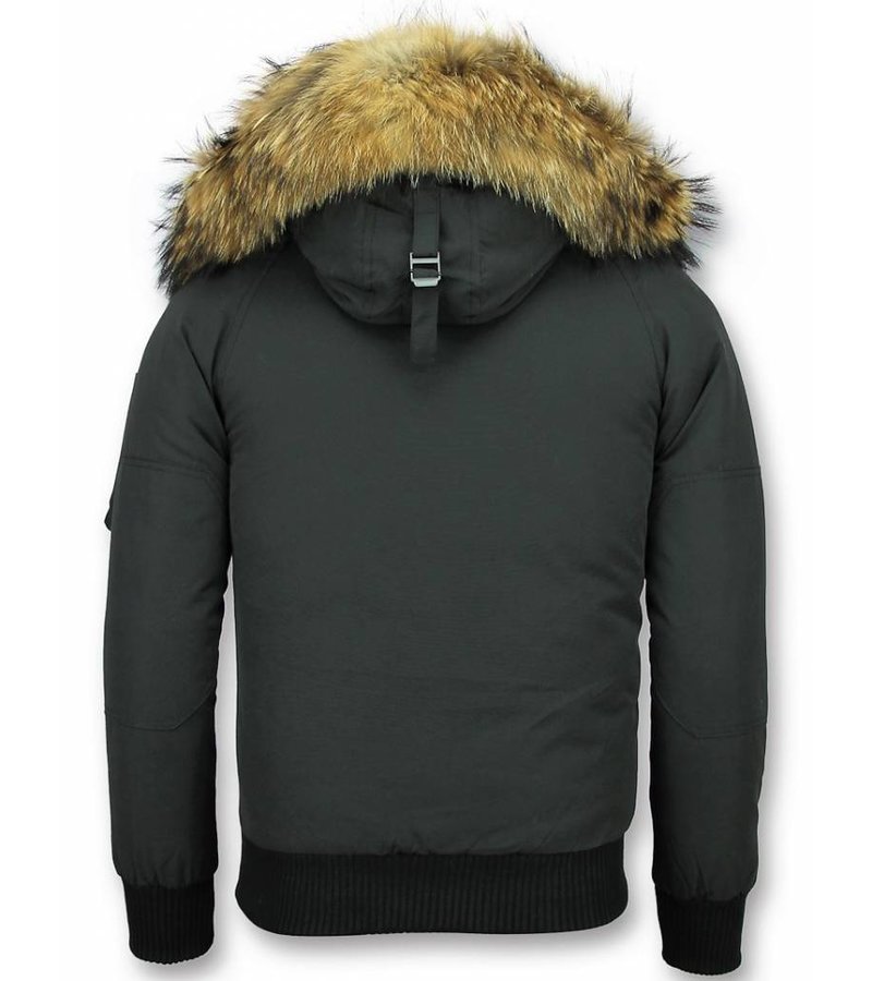 Enos Short Winter Jacket Real Fur Collar - Black