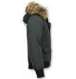 Enos Short Winter Jacket Real Fur Collar - Black