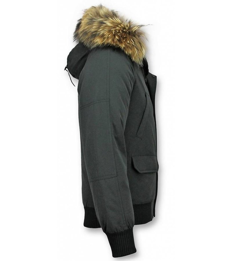 Enos Short Winter Jacket Real Fur Collar - Black